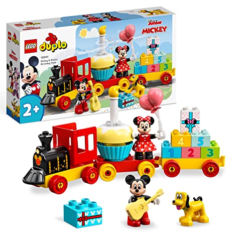 LEGO 10941 Duplo Tren de Cumpleaños de Mickey y Minnie, Juguete para Niños de 2, 3 y 4 Años o Más, Figura de Pluto, Tarta y Vela, Regalos para Bebés