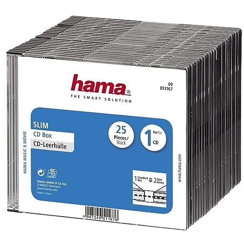 Hama 51167 - Estuche delgado para CD (25 unidades), transparente y negro