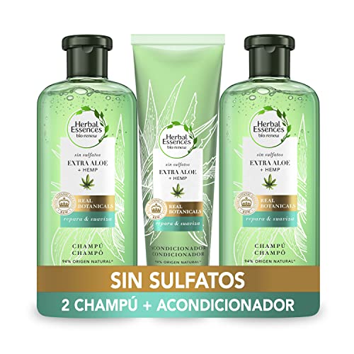 Herbal Essences x2 Champu Sin Sulfatos Ni Siliconas y Acondicionador Pelo - Ingredientes Naturales - 2x380 ml + 275 ml