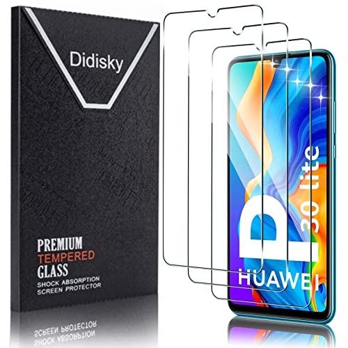Didisky 3-Unidades Cristal Templado Protector de Pantalla para Huawei P30 Lite, Antihuellas, Sin Burbujas, Fácil de Limpiar, 9H Dureza, Fácil de Instalar, Transparente