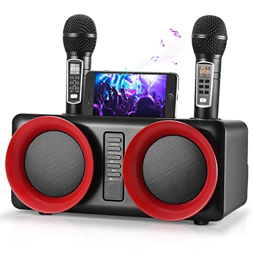 Sistema de Karaoke Bluetooth - GJCrafts, Altavoz de Karaoke con 2 Micrófonos Inalámbrico, Máquina de Karaoke PA System con Soporte para Teléfono/USB/TF/Entrada Auxiliar, para Reuniones, Bodas, Picnic