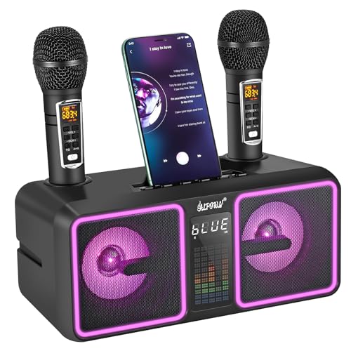 ALPOWL Karaoke Profesional con Karaoke 2 Microfonos, Altavoz Bluetooth Portátil con Luces LED Decoloradas, Adecuada para Reuniones Familiares, Bodas, Iglesias, Picnics, al Aire Libre/en Interiores