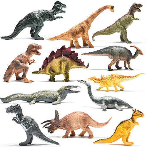 Prextex Pack de 12 Dinosaurios Diferentes Juguetes Muy Realistas, Plástico 25 cm