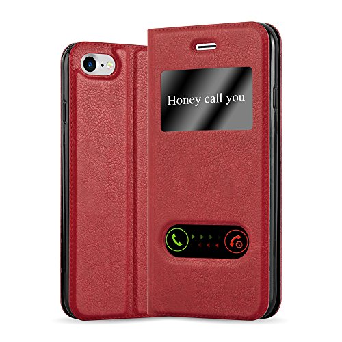 Cadorabo Funda Libro para Apple iPhone 7 / 7S / 8 / SE 2020 en Rojo AZRAFÁN - Cubierta Proteccíon con Cierre Magnético, Función de Suporte y 2 Ventanas- Etui Case Cover Carcasa