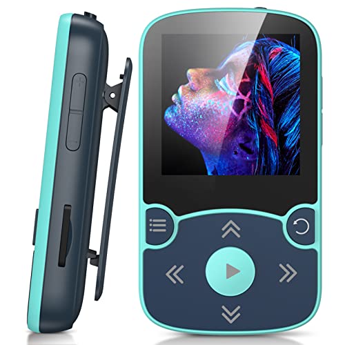 AGPTEK 32GB Clip Reproductor MP3 Deportivo Bluetooth 5.3,HiFi MP3 Player Portátil sin Pérdida, Radio FM, Podómetro Inteligente, Fotos, Grabaciones, Libro Electrónico, Soporta hasta 128 GB (Azul1)