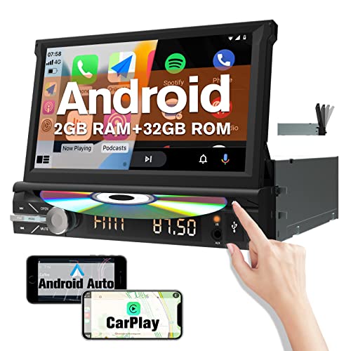 AWESAFE Android 10.0 [2GB+32GB] Radio Coche 1 DIN con Pantalla Extraible, Autoradio 1 DIN Admite CarPlay/Android Auto/CD DVD/WiFi/GPS/Bluetooth/RDS/USB/SD/FM Am/DSP/RCA/Subwoofer/Cámara Trasera