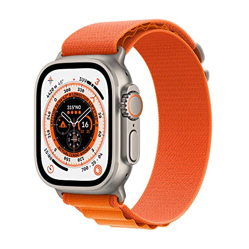 Apple Watch Ultra (GPS + Cellular, 49mm) Reloj Inteligente con Caja de Titanio - Correa Loop Alpine Naranja - Talla M. Monitor de entreno, GPS de Alta precisión, autonomía Extraordinaria
