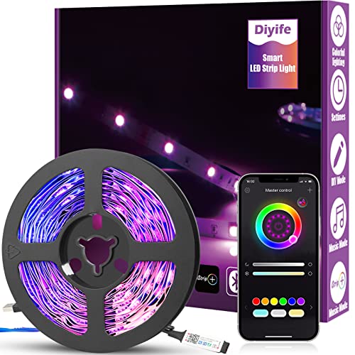 Diyife Tira LED 6m RGB, Luces LED Habitacion Inteligente con Bluetooth Control de App, Múltiples Modos de Escena y Sincronización de Música, para el Hogar, TV, Fiesta, sin Control Remoto