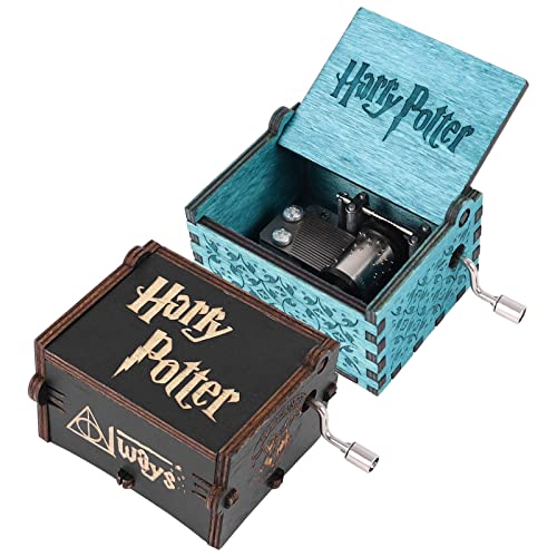 Caja de música de madera, 2 unidades, manivela de madera, caja de música, caja de música antigua, tallada de madera, caja de música Harry Potter, aniversario, festival