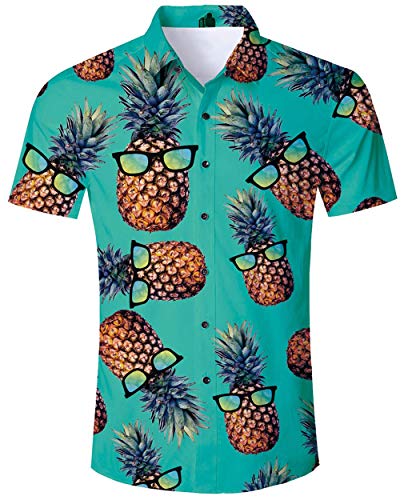 ALISISTER Camisa Hawaiana Hombre Manga Corta con Estampado de piña Camisa Luau de Hawai Tropical Hombres Casual Retro Aloha Holiday Button Down Vacation Shirts XL