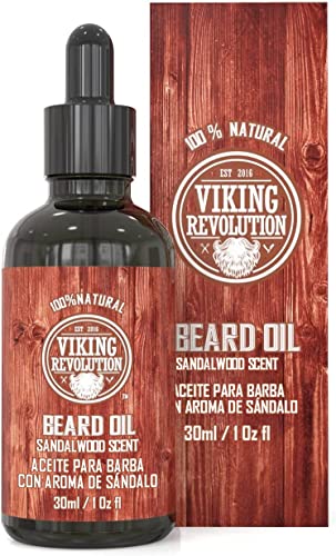 Viking Revolution Aceite Para Barba Aroma A Sándalo 30ml - Completamente Natural Con Aceite Orgánico De Argán Y Jojoba - Suaviza Y Fortalece La Barba Y El Bigote - Aceite Hombre - Beard Oil