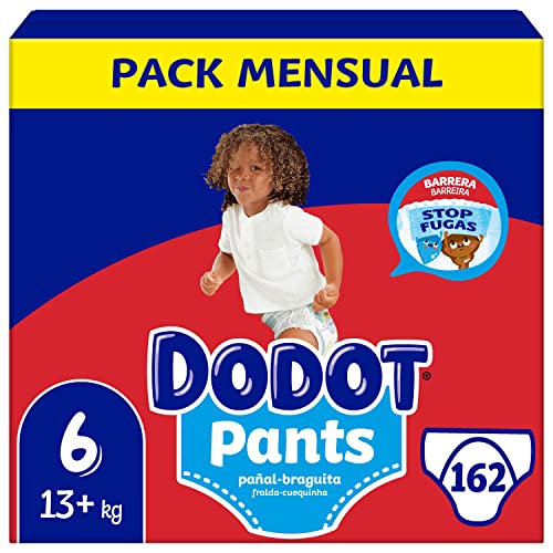 Dodot Pañales Bebé Pants Talla 6 (14-19 kg), 162 Pañales, Pañal-Braguita con Ajuste 360° Anti-Fugas, Pack Mensual