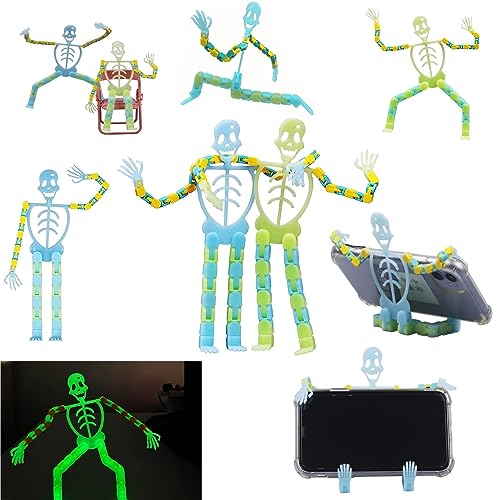 4Pcs Juguetes de Esqueleto de Cadena Transformable, Esqueleto Halloween Fluorescente Juguetes de Dedo de Esqueleto para Aliviar el Estrés Juguete de Descompresión de Halloween para Niñas Niños