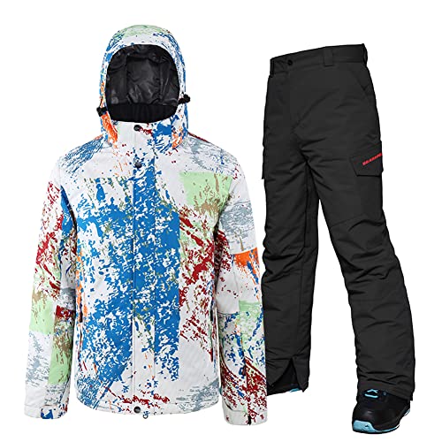 HOTIAN Conjunto de chaqueta y pantalones de esquí para hombre, traje de snowboard impermeable, chaqueta de nieve para invierno, resistente al viento, traje de nieve de montaña, 3+negro, XL