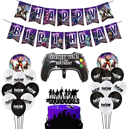 BESLIME Artículos de Fiestas para Fanáticos de los Videojuegos Decoraciones para Cumpleaños de Tema de Videojuegos con Globos Cake Toppers para Decoraciones