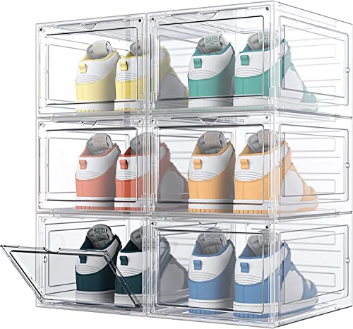 Cajas de Zapatos, 6 Cajas de Almacenamiento de Zapatos de Plástico Transparente Apilables, Contenedores Organizadores de Zapatos con tapas para Mujeres/Hombres