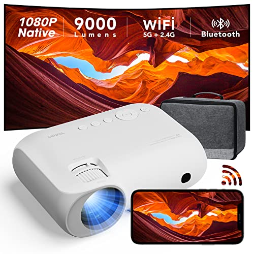 Proyector 5G WiFi Bluetooth - Proyector Portátil 1080P Nativo 9000 Lumens para Móvil, YOTON Y7 Proyector Full HD Cine en Casa con Entradas HDMI/AV/USB para Smartphone/PC/XBOX/PS5/Laptop