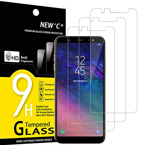 NEW'C 3 Piezas, Protector Pantalla para Samsung Galaxy A6 Plus (2018), Cristal templado Antiarañazos, Antihuellas, Sin Burbujas, Dureza 9H, 0.33 mm Ultra Transparente, Ultra Resistente