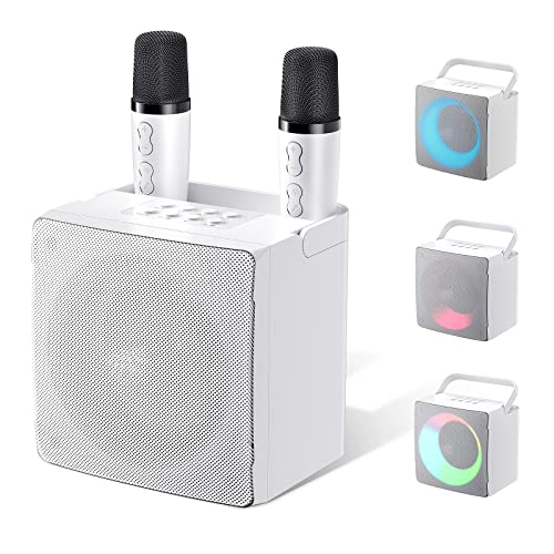 SEAAN Sistema de Karaoke Bluetooth, Mini Sistema de Altavoces PA Bluetooth con 2 Mini Micrófonos Inalámbricos, Altavoz de Sonido Portátil para Niños y Principiantes
