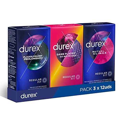 Durex Placer Prolongado 12 Condones + Dame Placer 12 Condones + Mutual Climax 12 Condones - Pack Durex 36 Condones