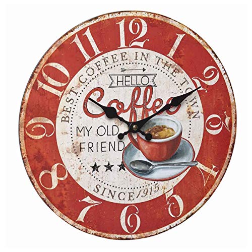 TFA Dostmann 60.3045.12 - Reloj de Pared analógico, diseño de café, números Grandes, fácil de Leer, Color Rojo