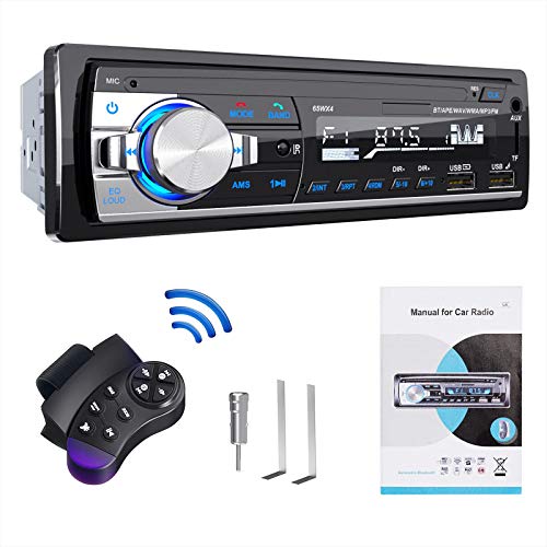 RDS Autoradio Bluetooth Manos Libres Radios de Coche por Plástico y Aleación de Aluminio, Lifelf Radio Estéreo 4 x 65 W 1 DIN con Reproductor de MP3, Control Remoto WMA FM, Dos Puertos USB