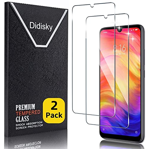 Didisky 2-Unidades Cristal Templado Protector de Pantalla para Xiaomi Redmi Note 7, Note 7 Pro, Antihuellas, Sin Burbujas, Fácil de Limpiar, 9H Dureza, Fácil de Instalar, Transparente