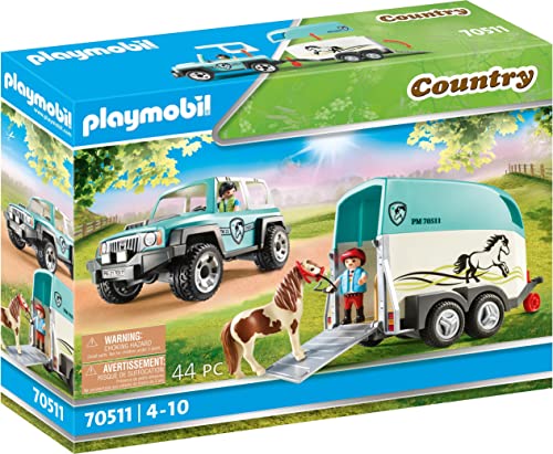 PLAYMOBIL Country 70511 Coche con Remolque para Poni, Juguetes para niños a partir de 4 años
