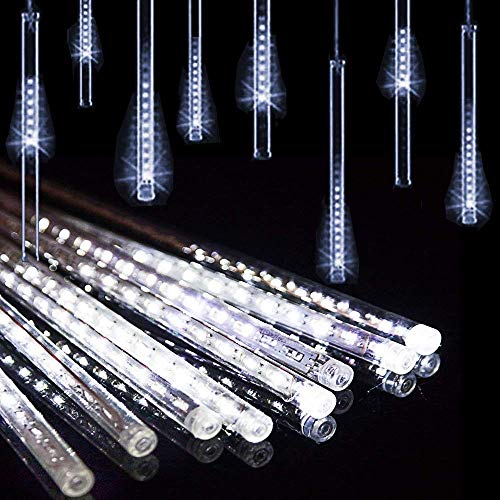Luces LED de Lluvia de Meteoritos, 50cm 8 Tubos Luces de Cadena Solar Luces de Lluvia que Caen a Prueba de Agua con Modo 8 (Blanco)