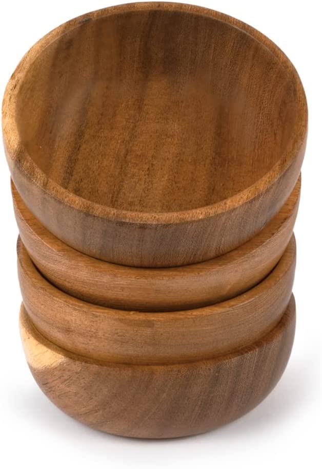 Kothaar - Cuenco de madera de acacia para frutas, decoración de comedor, absolutamente hermoso con tu cocina (juego de 4) (10,16 x 10,16 x 3,81 cm)