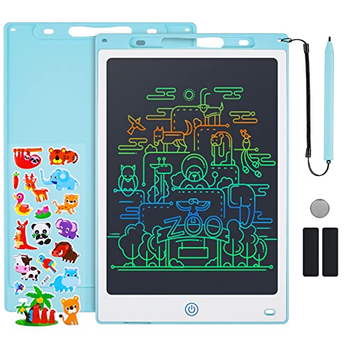 Coolzon Vistoso Tableta de Escritura LCD 12 Pulgadas, LCD Pizarra Magica borrable y Reutilizable para niños de dibujo para Pinturas,Pegatinas de dibujos animados de animales gratis,Azul
