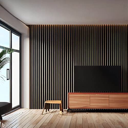 SLATFY Listones Decorativos para pared en madera de Roble Barnizado. Sistema Autoadhesivo de Fácil instalación. Panelado Acustico (15 unidades de 57cm, total 8,5 metros lineales)