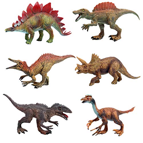 FLORMOON Juguete Dinosaurio - Incluye 6 Piezas de Figuras de Dinosaurios realistas de plástico Stegosaur, Suchomimus, Tyrannosaurus Rex, Spinosaurus, Triceratops, Therizinosaurus para niños(Retro A)