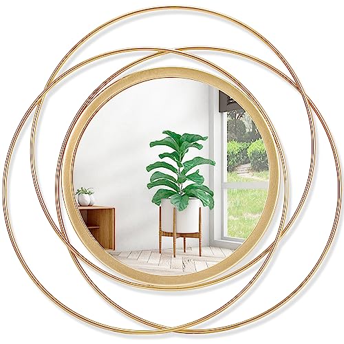 HLFMVWE Gold Art - Espejo redondo grande con marco de alambre de hierro y metal, espejo de pared para decoración del hogar, salón, dormitorio, baño, entrada, 40 x 40 cm