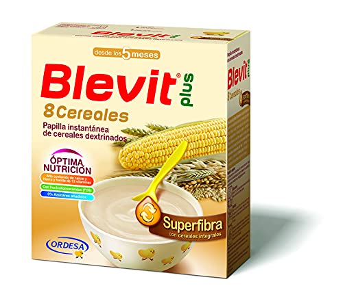 Blevit Plus Superfibra 8 Cereales - Papilla de Cereales para Bebé Con Trigo Integral y Arroz Integral, Sin Azúcares Añadidos - Facilita la Digestión - Desde los 5 meses - 600g