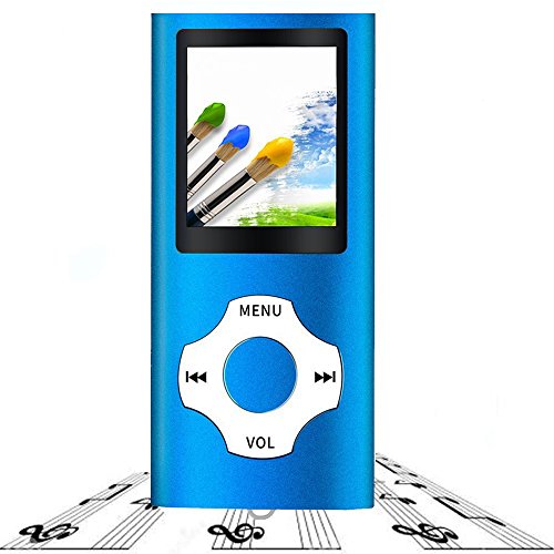 Tabmart Reproductor de música MP3 MP4 con tarjeta de memoria MicroSD de 16 GB Soporte Reproductor de audio Reproductor multimedia Radio FM E-book Altavoz incorporado Larga duración de la batería Pantalla a color 1.81 pulgadas Reproductor de música Azul