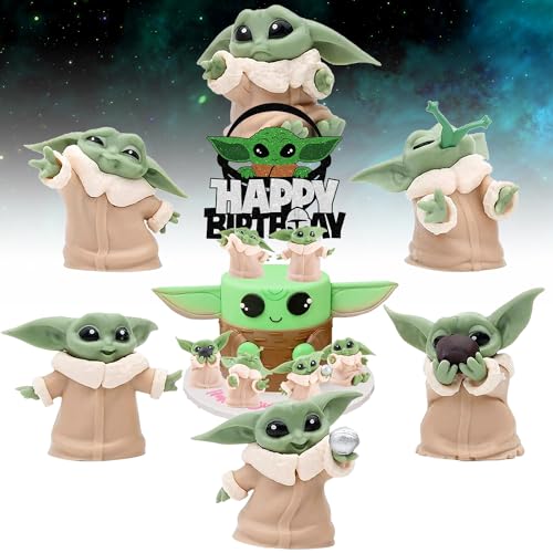 Baby Yoda Figuras Decoración, 7 piezasDecoración de Pastel Yoda, mini figuras Yoda, Cupcakes Baby Yoda, Baby Yoda Mini Juguetes, Star Wars Cake Topper, Suministros para Fiesta Niños de Cumpleaños