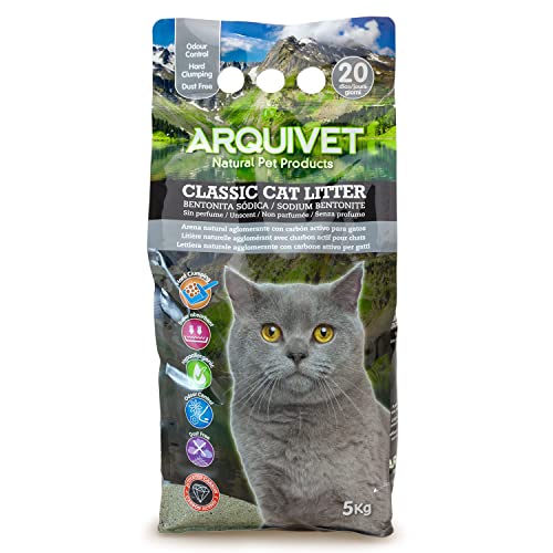 Arquivet Classic Cat Litter 5 Kg - Arena aglomerante con carbón Activo para Gatos 100% Natural - Lecho higiénico para Gatos, felinos - Capacidad Absorbente - Ayuda a Eliminar olores y bacterias