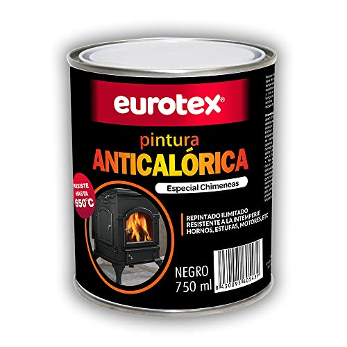 Pintura anticalórica negra mate para altas temperaturas de hasta 650º, Especial para estufas, chimeneas, hornos, barbacoas, aluminio - Negro, 750 ml.