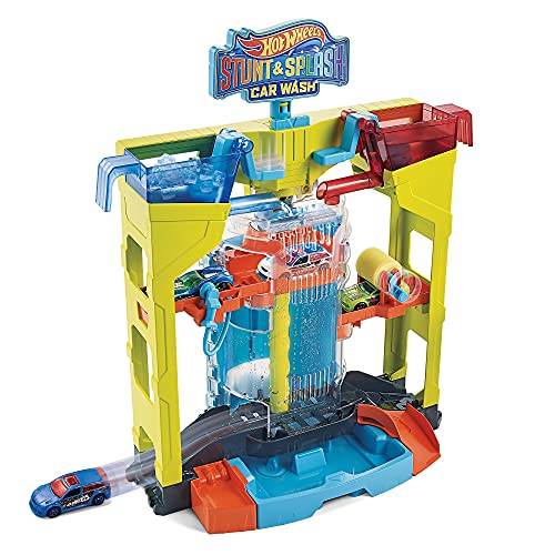 Hot Wheels City Cascada túnel de lavado, pista para coches de juguete, incluye 1 vehículo sorpresa que cambia de color (Mattel GRW37)