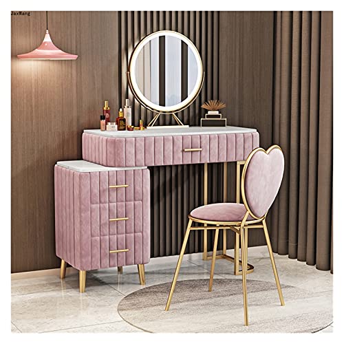 zunruishop Vestidor Muebles de tocador de lujo moderno Muebles de dormitorio Cómodas de hierro Salon con mesa de maquillaje de cajones y combinación de sillas Tocador ( Color: Pink, Size: 80x40x75cm )