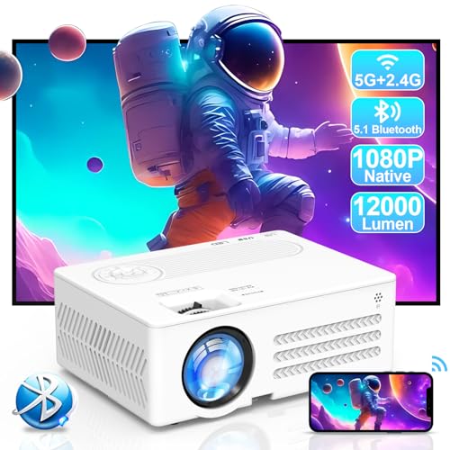 Proyector 350 ANSI 1080P Nativo, 5G WiFi Bluetooth Mini Proyector Portátil 4K Compatible, AKATUO Projector Proyectores Cine en Casa para Movil/Smartphone/PC/TV Stick