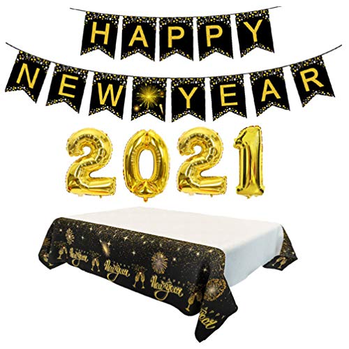 NUOBESTY 1 Juego / 6 Piezas Decoraciones de Fiesta de Año Nuevo 2021 Pancartas 30 Pulgadas Número Globos Mantel Decoraciones de Año Nuevo Suministros de Fiesta para Fiesta Decoración de