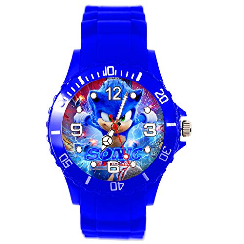 Reloj de cuarzo redondo de silicona azul para los fanáticos de Sonic The Hedgehog E4, azul