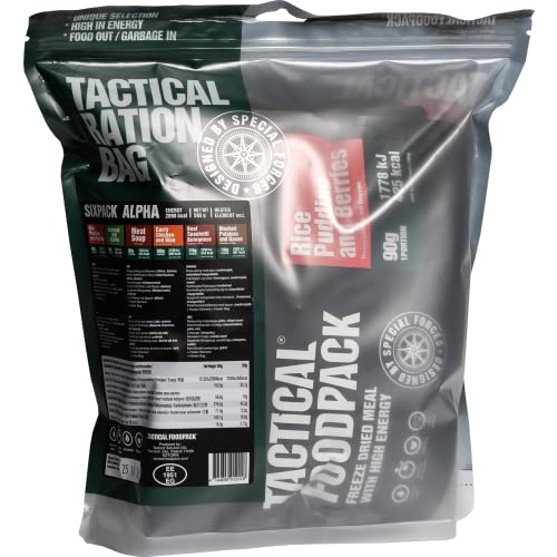Tactical Foodpack Sixpack Alpha - Comida militar Raciones Emergencia - 6 comidas + bolsa calentadora - 12122 kJ / 2898 kcal - Consumir antes de 2030