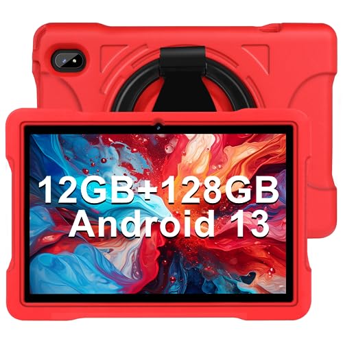 Tablet 10 Pulgadas Andorid 13 PC 12GB+128GB+1TB TF Tablet Familiar/Tablet Niños, WiFi 5G+2.4G, Cores 2.0Ghz, Bluetooth 5.0, Google GMS, 6000mAh, 8MP+5MP, Kids Space, Play Store, con Funda EVA(Rojo)