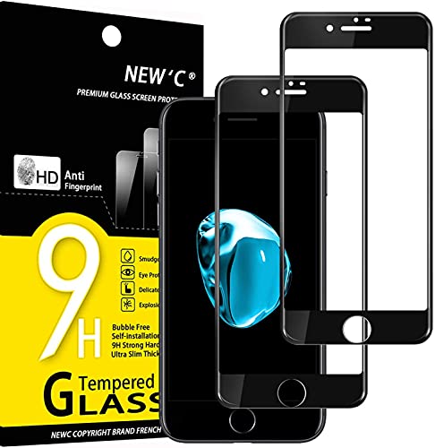 NEW'C Protector de Pantalla de Cristal blindado, Compatible con iPhone 7 y iPhone 8 y iPhone SE 2020 (4.7), 3D, dureza 9H, 0,33 mm, Ultra Transparente, Protector de Pantalla HD