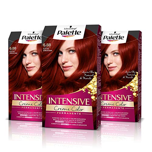 Schwarzkopf Palette Intensive, Tinte 6.88 cabello Rojo Rubí­, Óptima cobertura de canas, Coloración Permanente de Cuidado con Aceite de Marula, Color duradero hasta 8 semanas