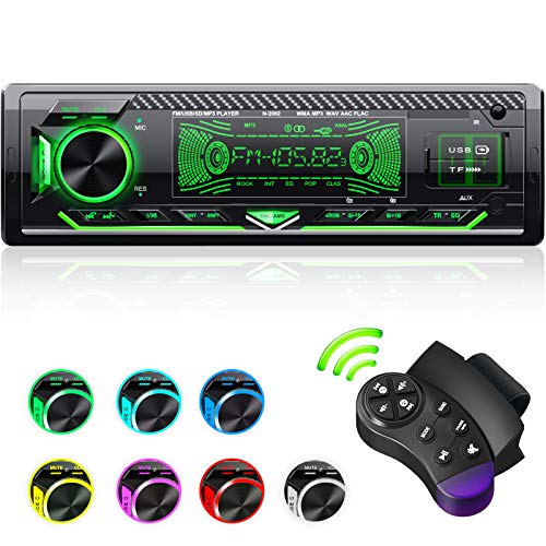CENXINY Radio Coche Bluetooth, 1 DIN Universal 4X65W Autoradio Bluetooth Manos Libres Incorporado Micrófono Bluetooth 5.0, USB/TF/FM/AUX/WMA/WAV/MP3 Media Player Bass con 7 Luces de Colores