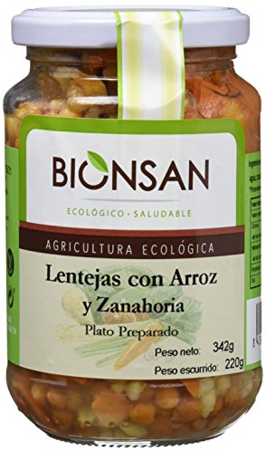 Bionsan Lentejas Cocidas con Arroz Integral y Zanahoria Ecológicas | 6 Botes de 220 gr | Total: 1320 gr